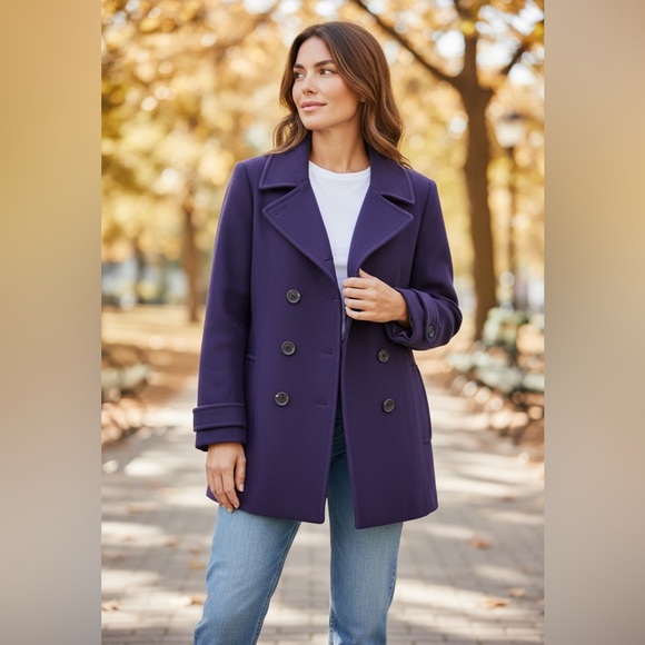 LANDS END Purple Plum Wool Cashmere Blend Pea Coat 6 - Picture 4 of 9